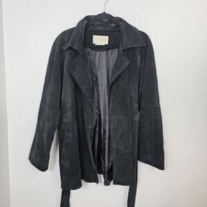 Vintage Margaret Godfrey Black Suede Belted 90s Going Out Jacket Size Large
